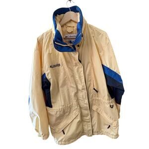 VTG Columbia Women’s Jacket Butter Yellow Blue Accents Sz M Packed Hood Outdoor